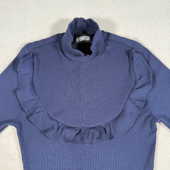 Reformation Dress Womens Small Navy Greer Mock Neck Ribbed Long Sleeve Mini - Picture 5 of 13